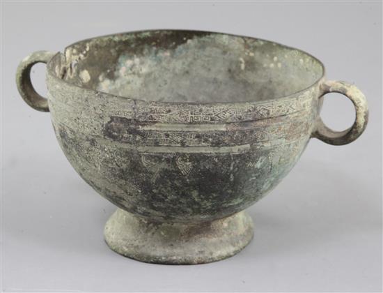 A Chinese archaic bronze ritual steaming vessel, Zeng, Warring States period, 5th-2nd century B.C., 17cm wide, holes and repair